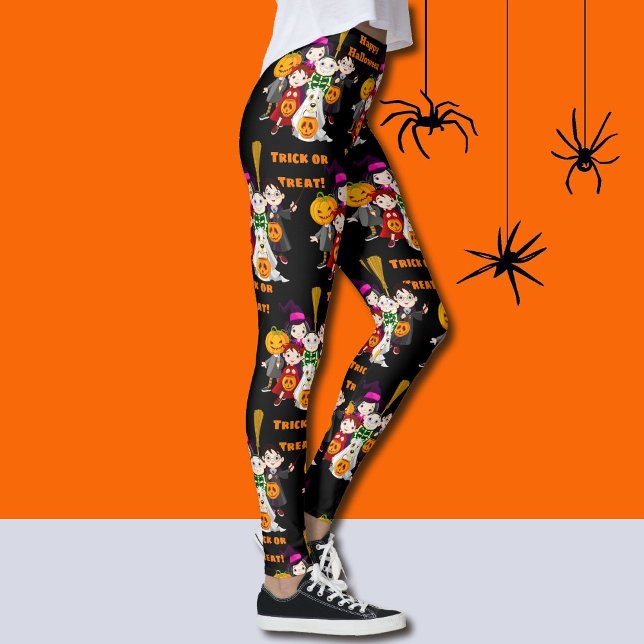 Legging Trick ou Trate Crianças Felizes de Halloween em Fi (Criador carregado)