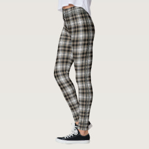 Legging Trilha de Xadrez de Tartan Branco-Preto-Castanho