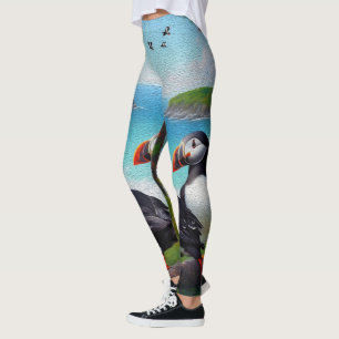 Legging Trio Costeiro: Três Papagaios-do-mar na Praia em Ó