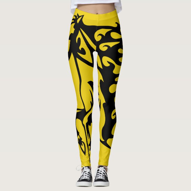Legging Tríplice Lâmina de Bronco, Cavalo Amarelo, Lineart (Frente)