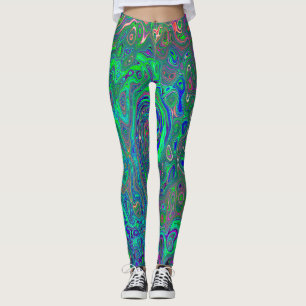 Legging Trippy Chartreuse e Blue Retro Liquid Swirl