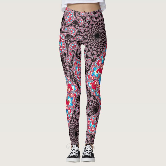 Legging Trippy Groovy Boho Hippie Espirando Arte Fractal (Frente)