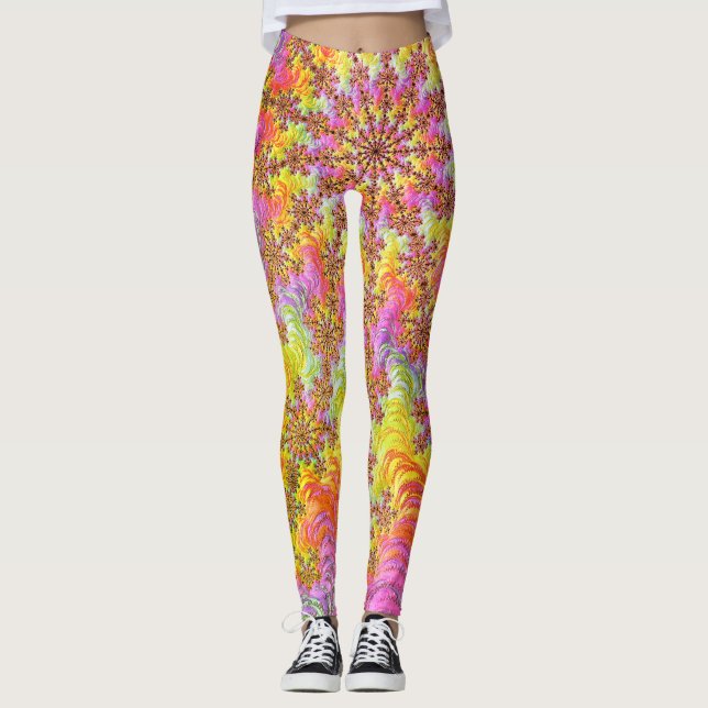 Legging Trippy Groovy Funky Psicodélico Fractal Explosão (Frente)