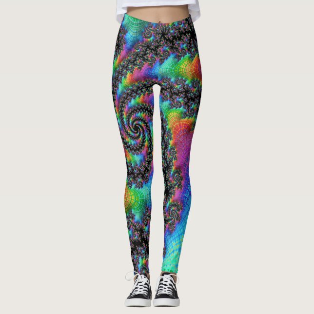 Legging Trippy Hippie Psicodélico Arco-íris Espiral Fracta (Frente)