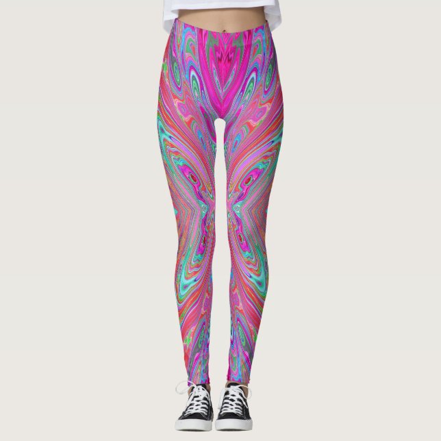 Legging Trippy Pink, Aqua e Magenta Abstrato Butterfly (Frente)