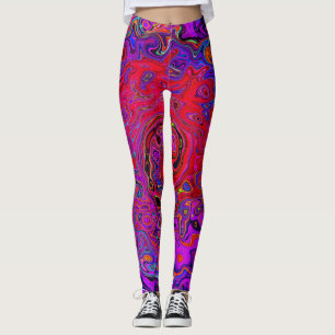Legging Trippy Red and Purple Abstrato Retro Liquid Swirl
