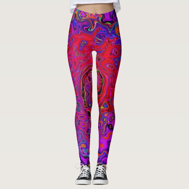 Legging Trippy Red and Purple Abstrato Retro Liquid Swirl (Frente)