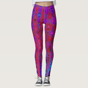 Legging Trippy Red e Purple Abstrato Retro Atomic Waves