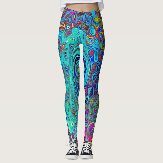 Legging Trippy Sky Blue Abstrato Retro Liquid Swirl (Frente)