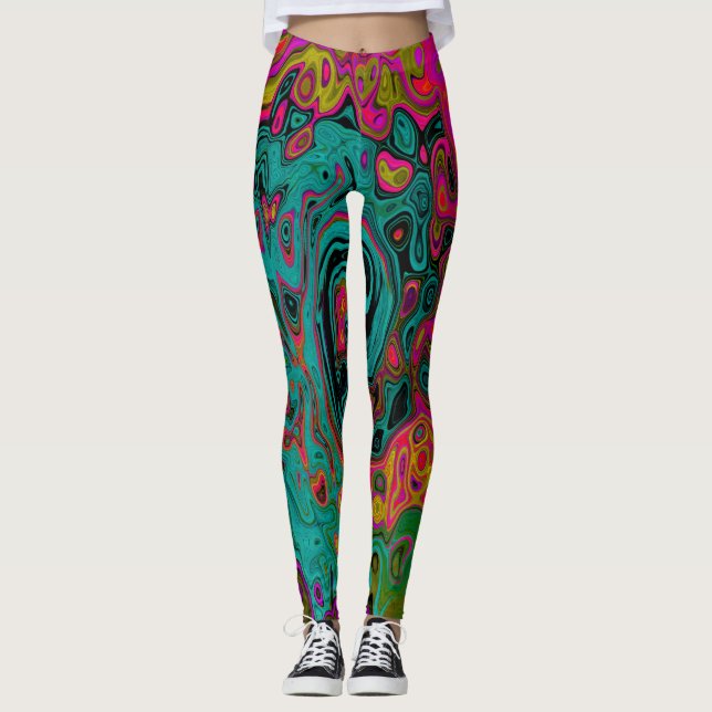 Legging Trippy Turquoise Abstrato Retro Liquid Swirl (Frente)