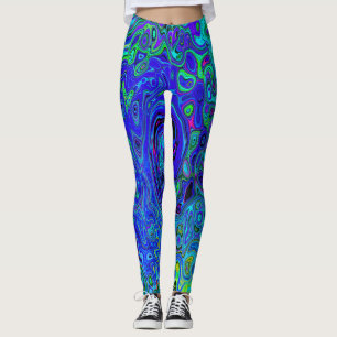 Legging Trippy Violet Blue Abstrato Retro Liquid Swirl