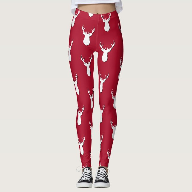 Legging Troféu de veado personalizado - padrão festivo (Frente)