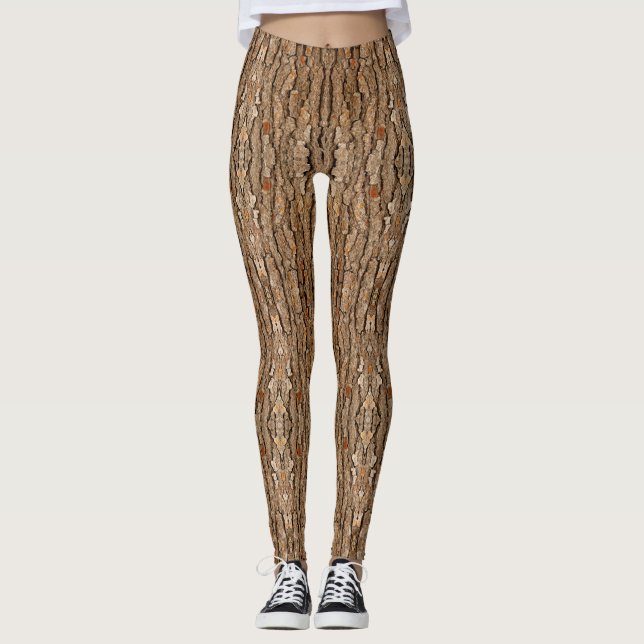 Legging Tronco de Árvore de Textura do Latido Pine (Frente)