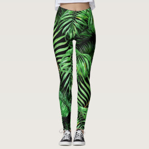 Legging Tropicais exóticos, padrão de palma de aquarela.