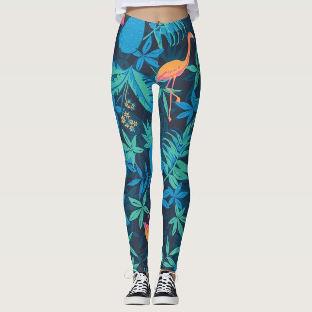 Legging Tropical Artística: Padrão Flamingo Pineapple. (Frente)