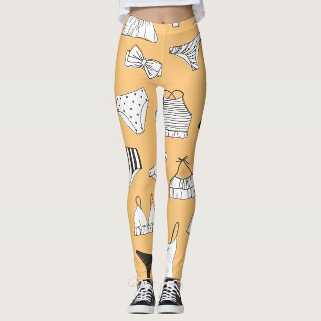 Legging Tropical Bikini: Padrão de Verão Desenhado à Mão (Frente)