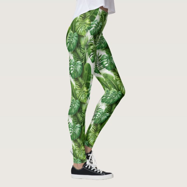 Legging Tropical Leaves Green Botanical Pattern (Direita)
