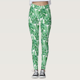 Legging Tropical Monstera Leaf Padrão Verde e Branco