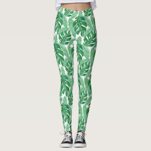 Legging Tropical Monstera Leaf Padrão Verde e Branco