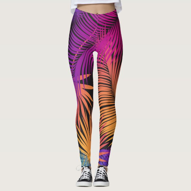 Legging Tropical Palm Tree Leaves Jungle Rainbow (Frente)