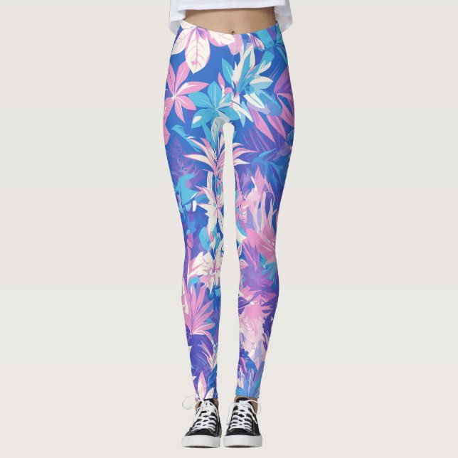 Legging 🌺 Tropical Pink & Blue Floral Pattern - Fresh & V (Frente)