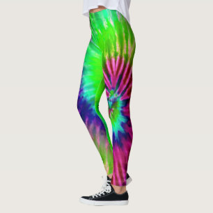 Legging Tropical Rainbow Verde Magenta Starburst Tie Dye