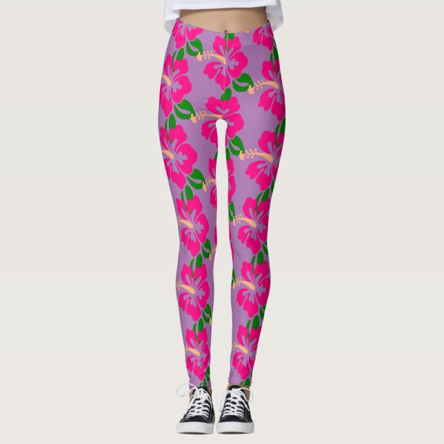 Legging Tropical Rosa Hibiscus Flower Thunder_Cove (Frente)