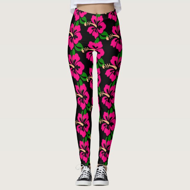 Legging Tropical Rosa Hibiscus Flower Thunder_Cove (Frente)
