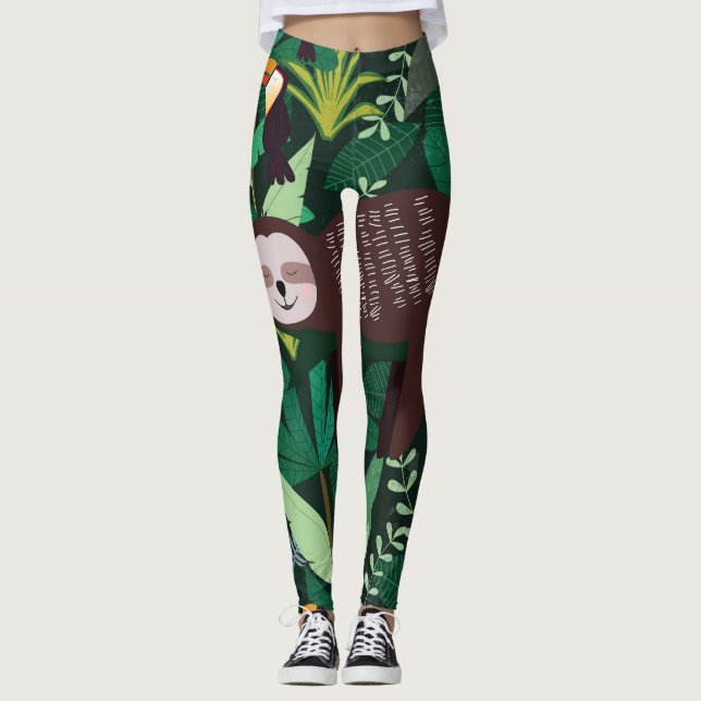 Legging Tropical Sloth: Cartoon sem Perigo (Frente)