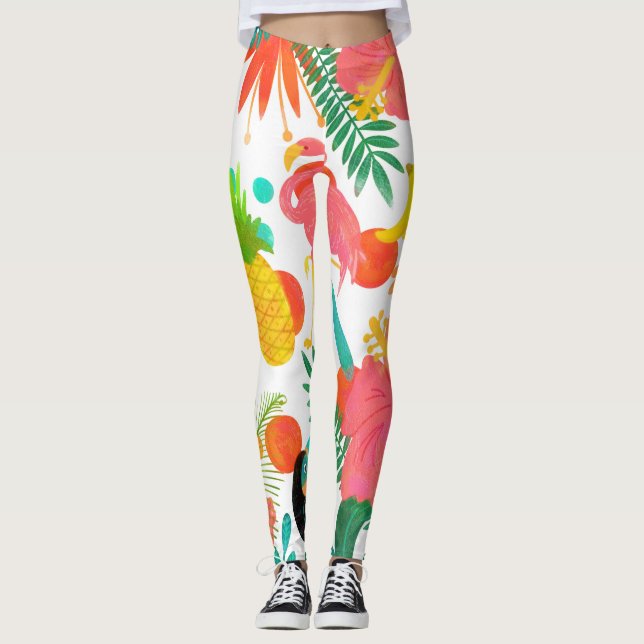Legging Tropical Vibes Folhas Florais Chic Verão (Frente)