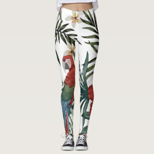 Legging Tropical Vintage Macaw Parrot Hibiscus