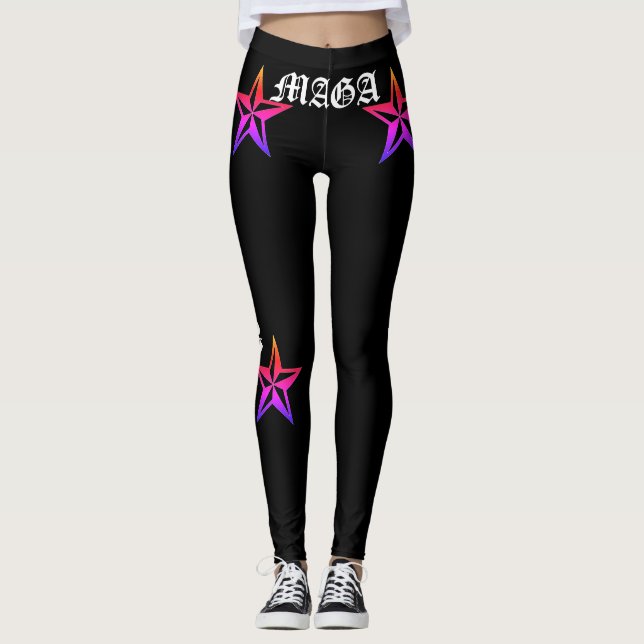 LEGGING TRUMP! MAGA! TATTOO RAINBOW NAUTICAL STARS, BLK (Frente)