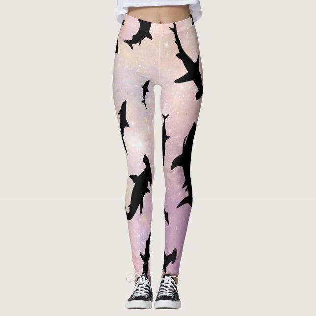 Legging Tubarão-sombra rosa no espaço galáxico inclinado (Frente)