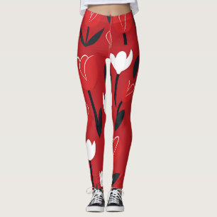 Legging Tulipa Floral Vermelha e Branca Ousada de Primaver