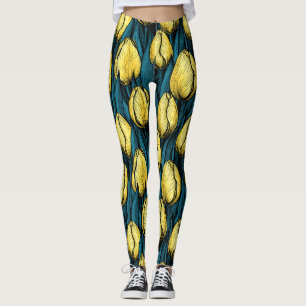 Legging Tulipas amarelas com folhas azuis