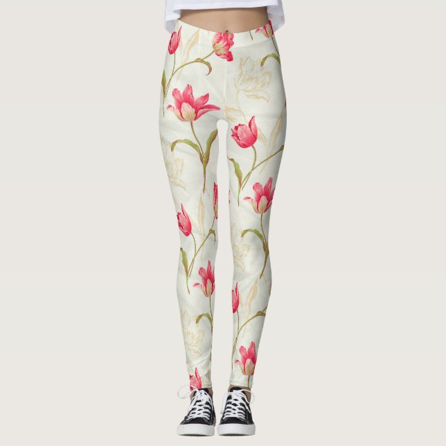 Legging Tulipas Desdobrando Creme Rosa (Frente)