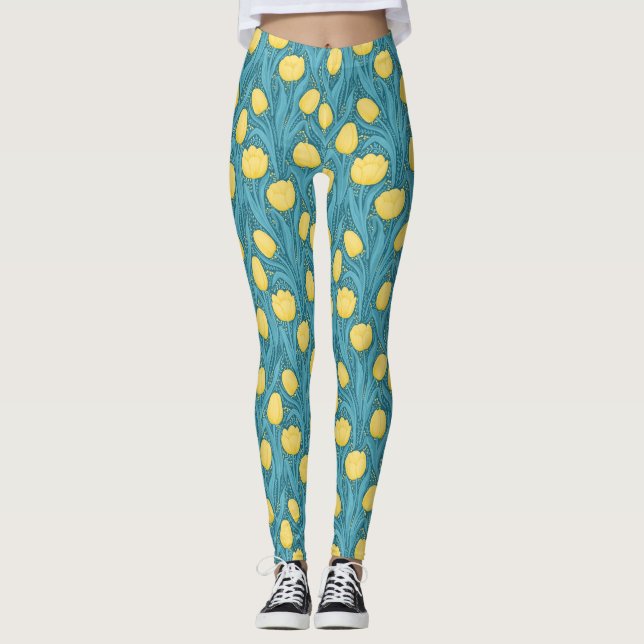 Legging Tulipas em azul e amarelo (Frente)