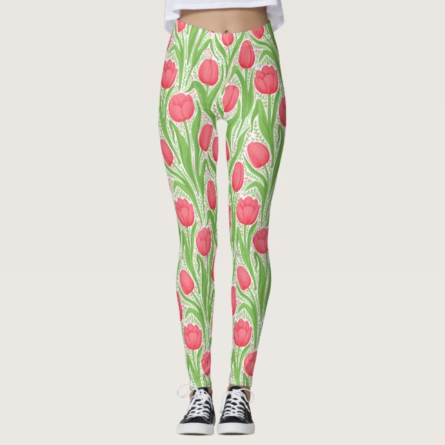 Legging Tulipas em vermelho e verde (Frente)