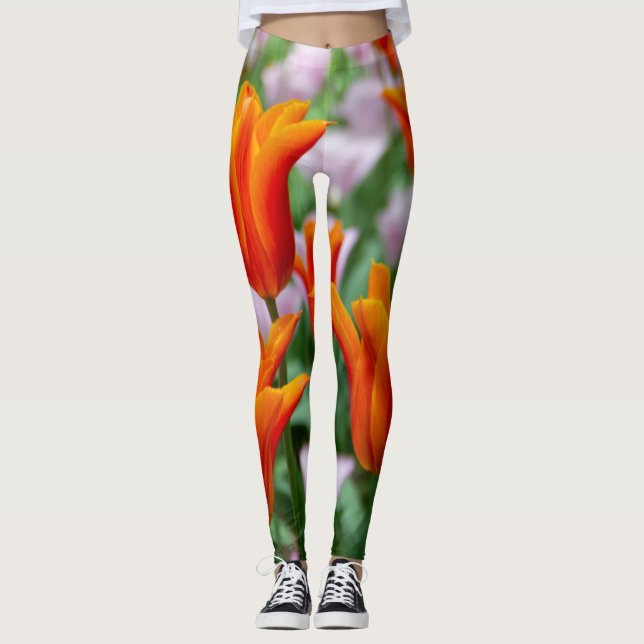 Legging Tulipas laranja-claras no parque (Frente)