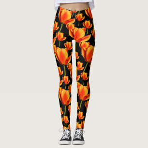 Legging Tulipas Vermelhas Amarelas e Vermelhas Elegantes