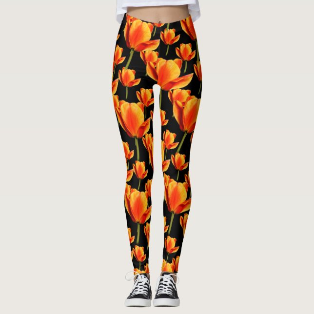 Legging Tulipas Vermelhas Amarelas e Vermelhas Elegantes (Frente)