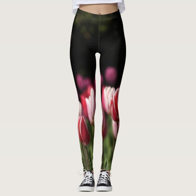 Legging Tulipas Vermelhas, Brancas e Rosa (Frente)
