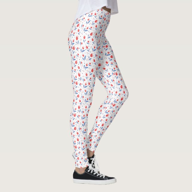 Legging Tulipas Vermelhas em Branco (Direita)
