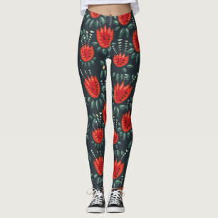 Legging Tulipas Vermelhas Whimsical Arte Floral - Abstrato