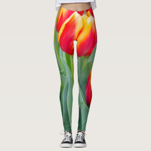 Legging Tulipas Vibrantes Vermelhas e Amarelas no Jardim d