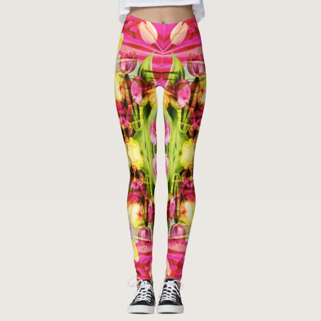 Legging TULIPS - Tulipas coloridas da arte fractal - (Frente)