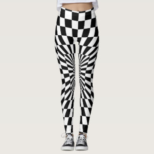 Legging túnel de chessboard com ilusão óptica
