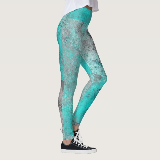 Legging Turquesa azul-aqua e abstrato angustiado das cinza (Direita)