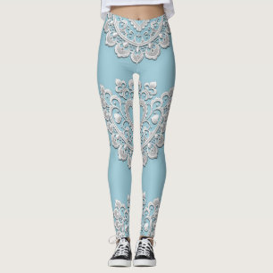 Legging Turquesa Azul Branco Renda Coração Casamento Noiva