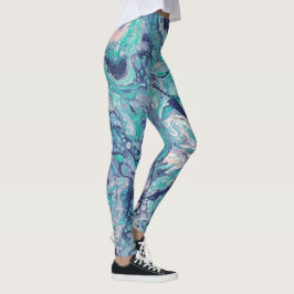Legging Turquesa, azul, & caneleiras abstratas rosas